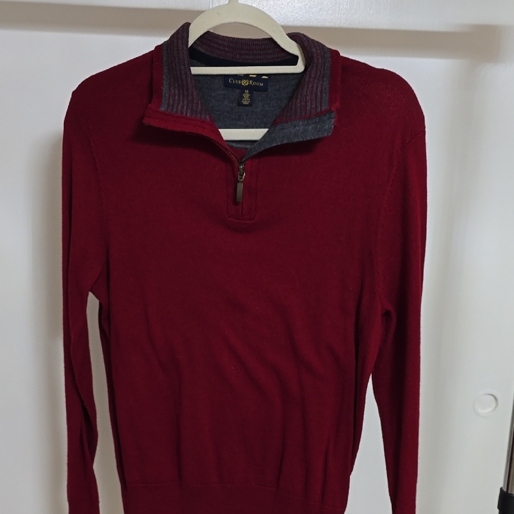 Club Room Men's Red Quarter-Zip Wool Blend Sweater